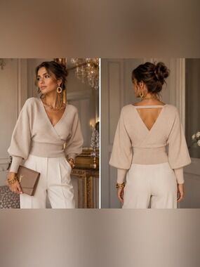 Apricot Bar Back Batwing Jumper ribbed sweater top in stone Sz XS
